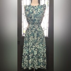 LOFT Shimmer Floral Ruffle Sleeve Flare Dress | NWOT